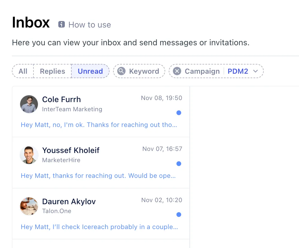 Inbox status and unread filter