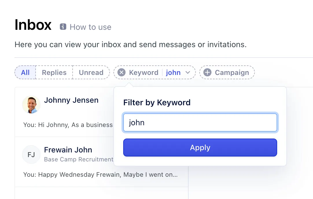 Inbox search by name