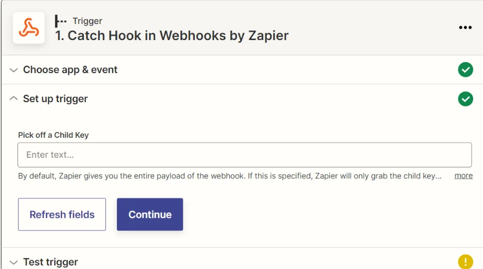 Zapier Set up a trigger step