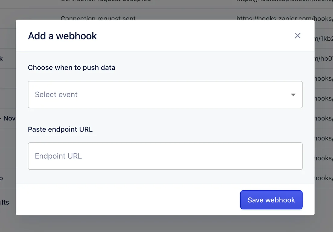 Add a webhook dialog