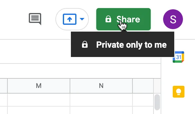 Google Sheets Share button in the top-right corner