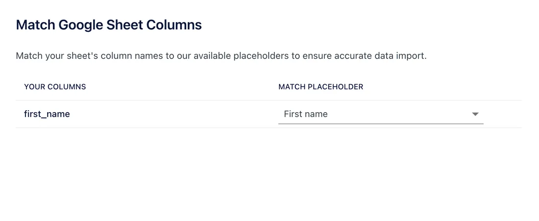Match Google Sheet Columns with first_name matched to First name