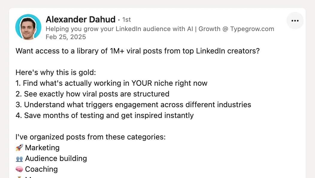 A LinkedIn post with the ... menu in the top-right corner